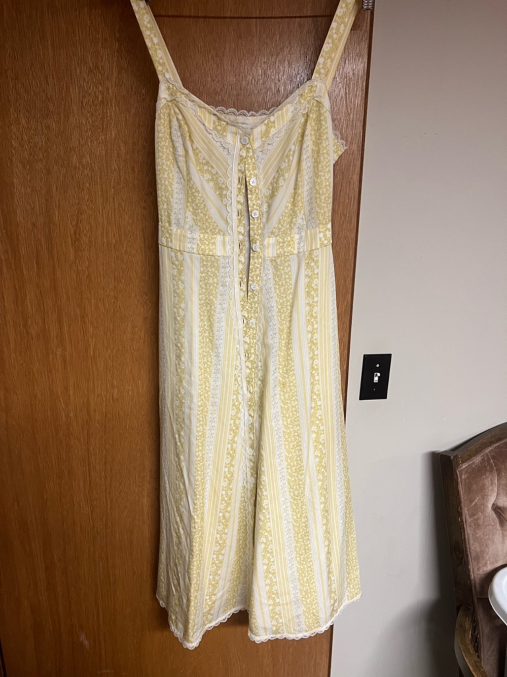 Reformation Yellow and White Striped Button-Front Sundress